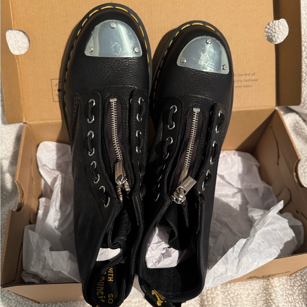 Dr. Martens Black soft Leather Boots with Silver Toe Caps